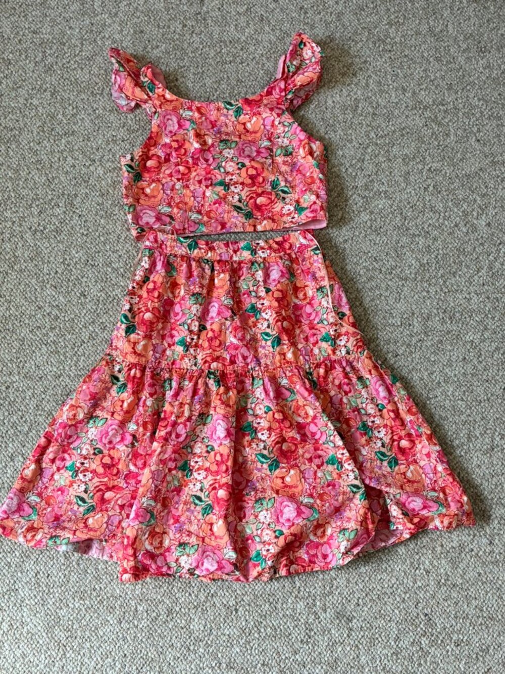 gb girls cott Orange Floral Girls Skirt Shirt Top two pieces set Summer size 12